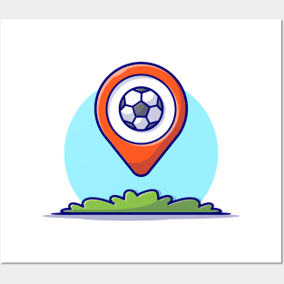 Location Map With Soccer Cartoon Vector Icon Illustration Posters and Art